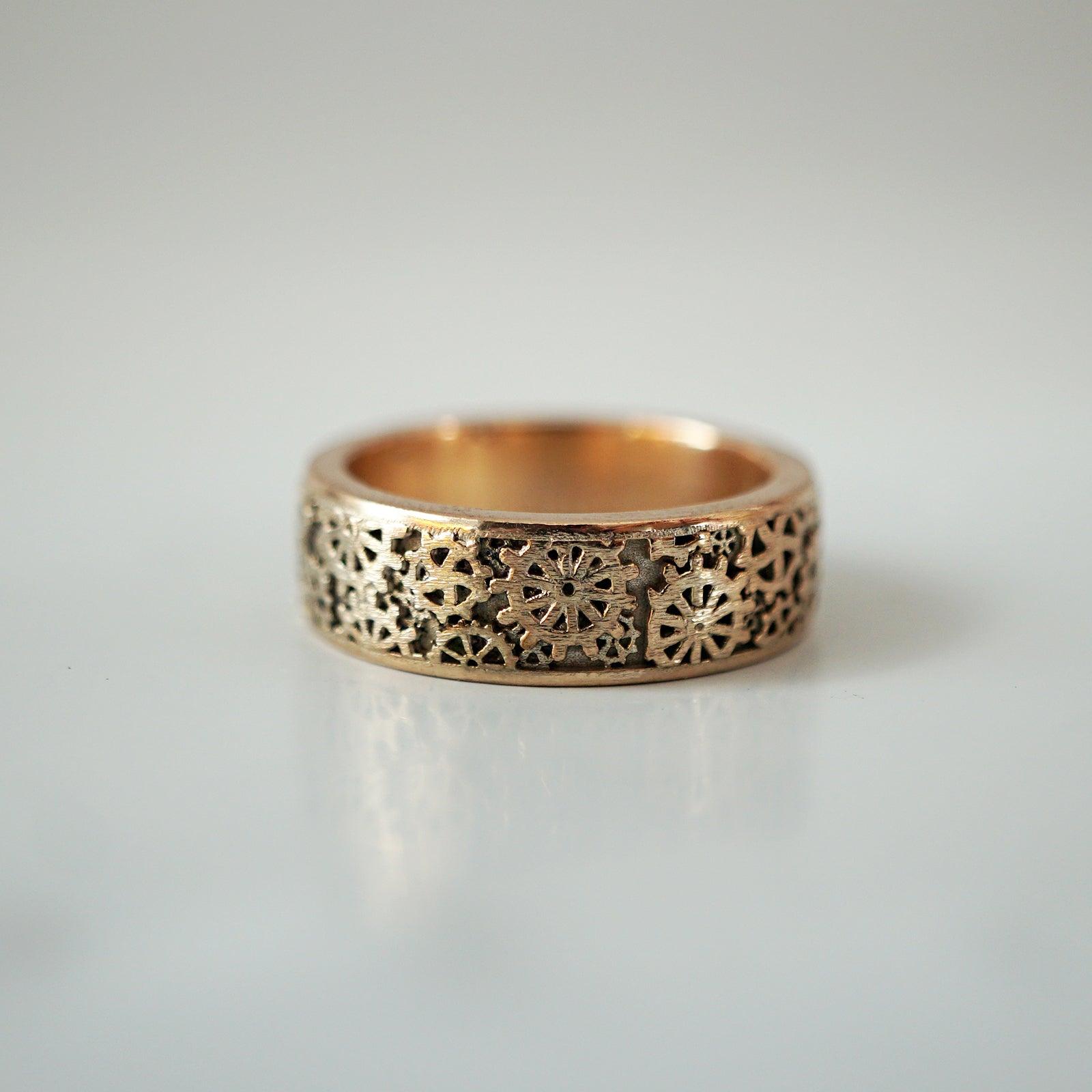 Clockmaker Ring Band in Sterling Silver and 14K Gold, 8mm - Tippy Taste Jewelry