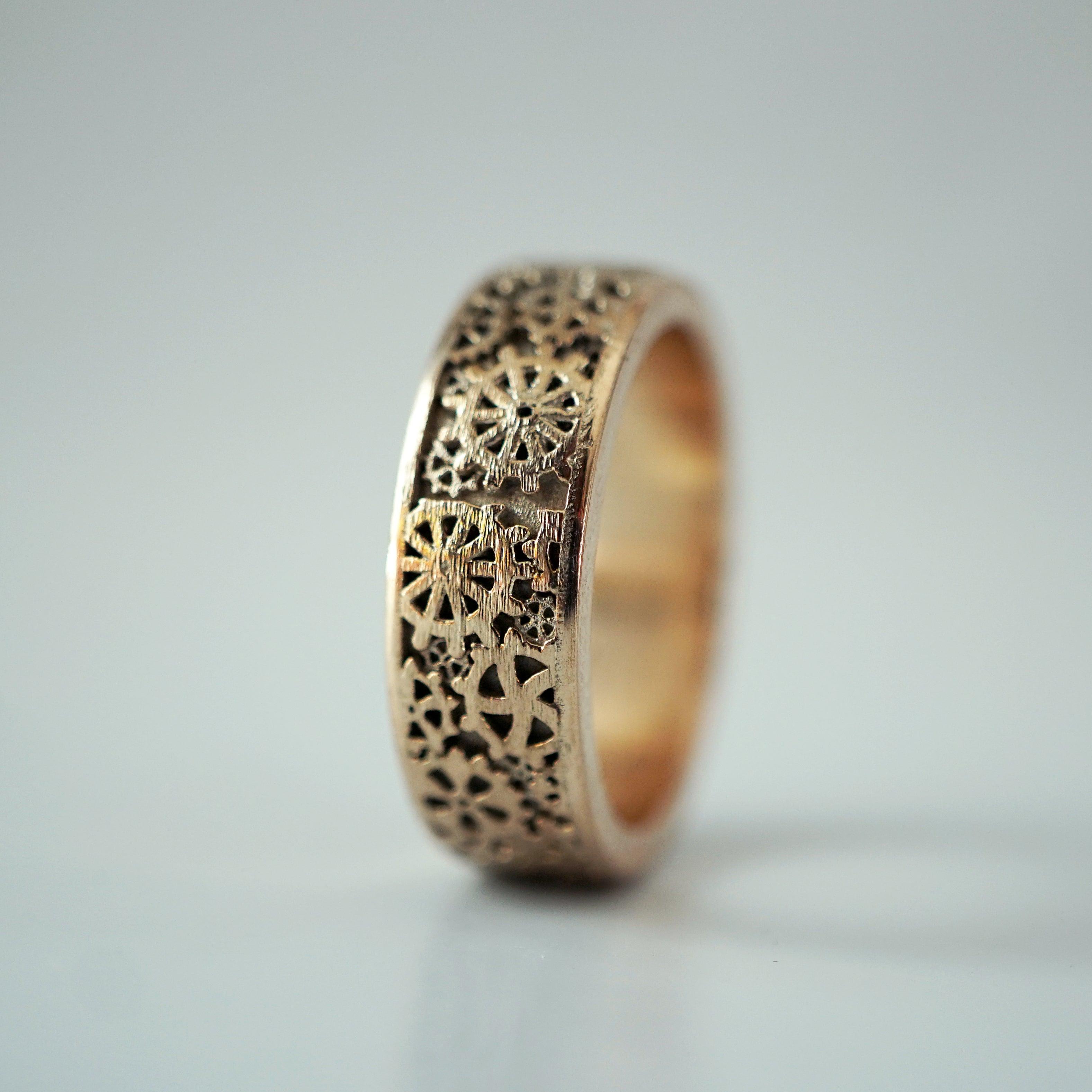 Clockmaker Ring Band in Sterling Silver and 14K Gold, 8mm - Tippy Taste Jewelry