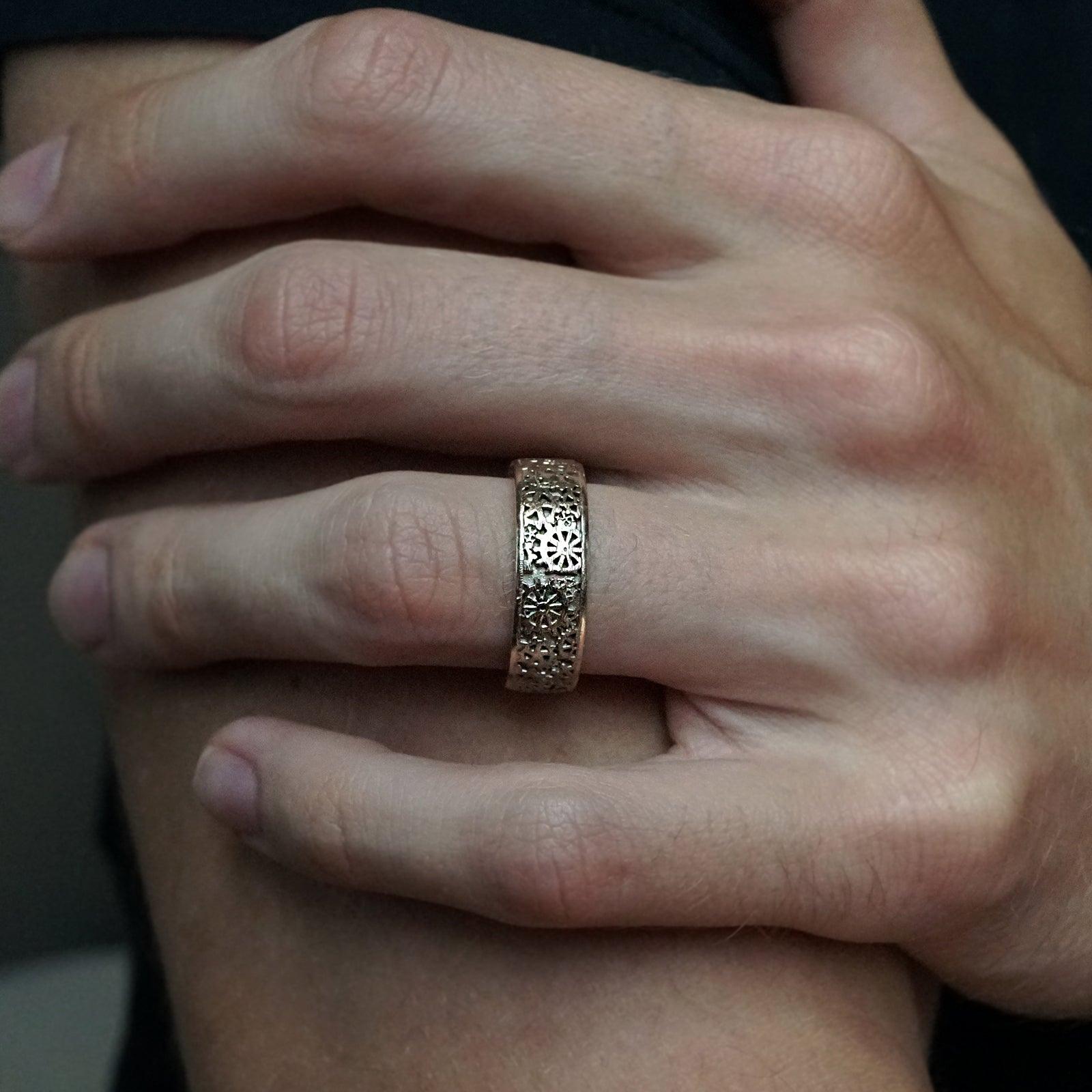 Clockmaker Ring Band in Sterling Silver and 14K Gold, 8mm - Tippy Taste Jewelry