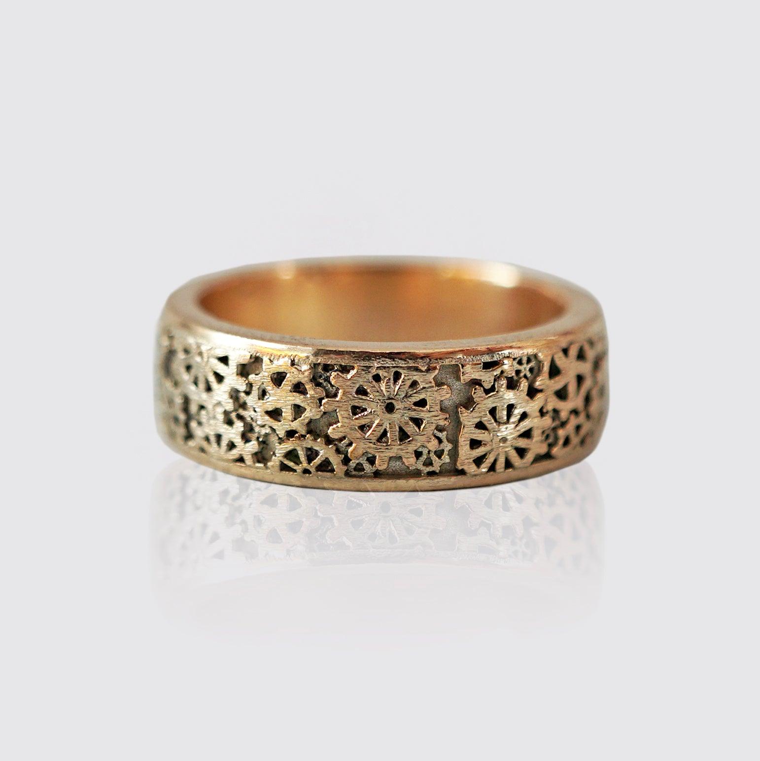 Clockmaker Ring Band in Sterling Silver and 14K Gold, 8mm - Tippy Taste Jewelry