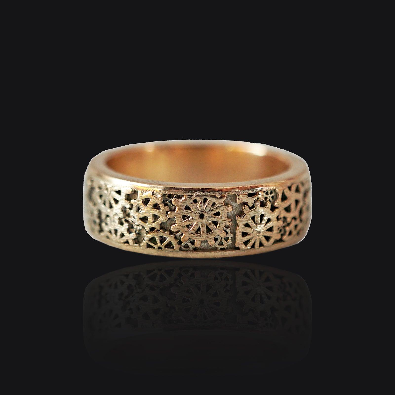 Clockmaker Ring Band in Sterling Silver and 14K Gold, 8mm - Tippy Taste Jewelry