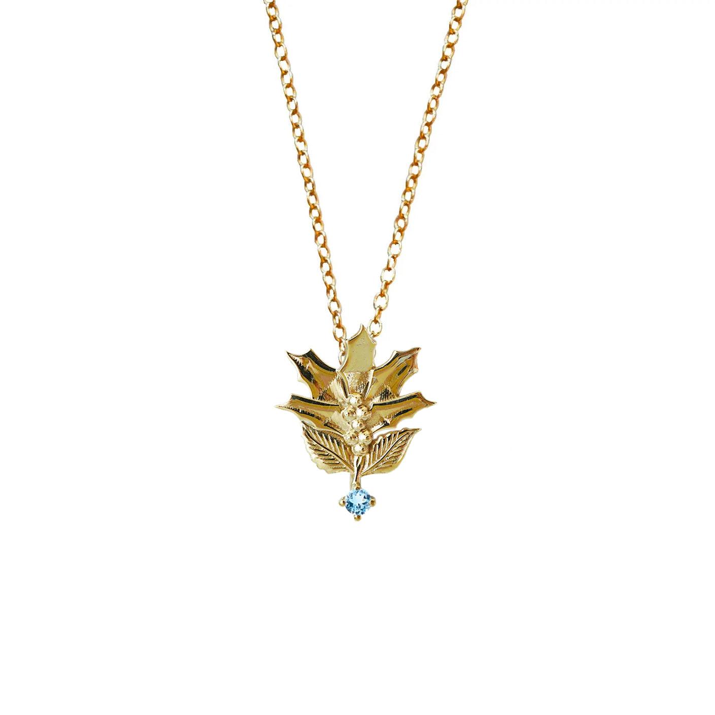 14K December Holly Birth Flower Necklace - Tippy Taste Jewelry