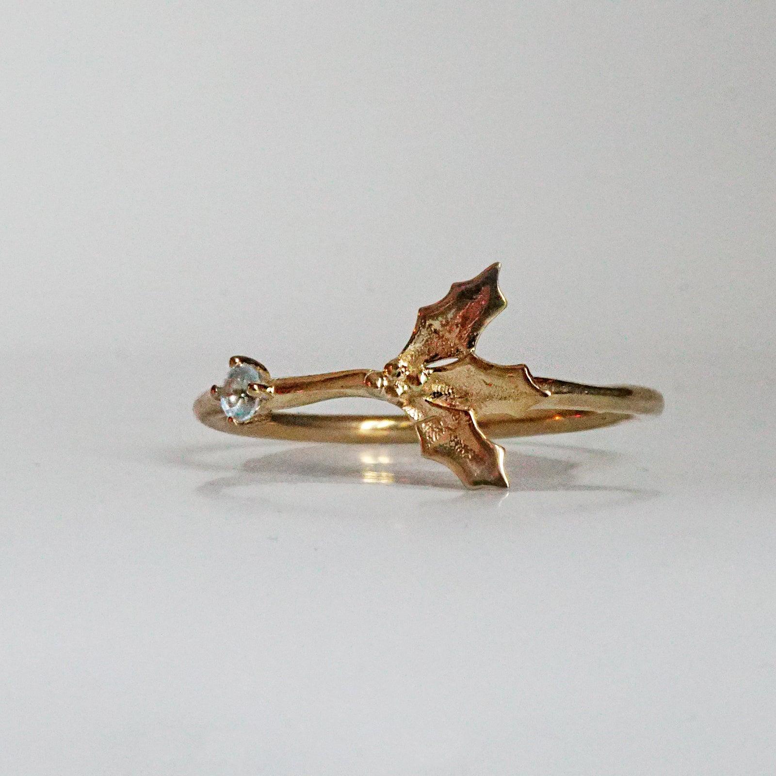 14K December Holly Birth Flower Ring