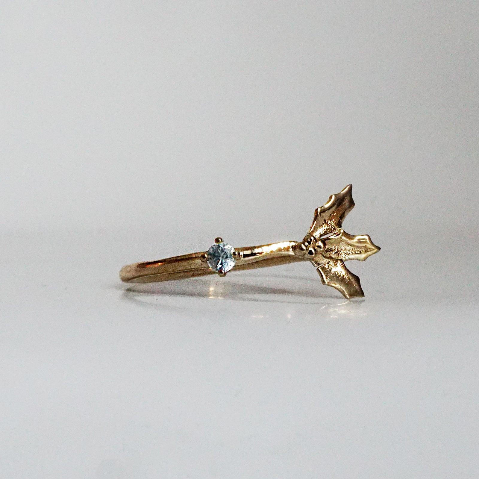 14K December Holly Birth Flower Ring