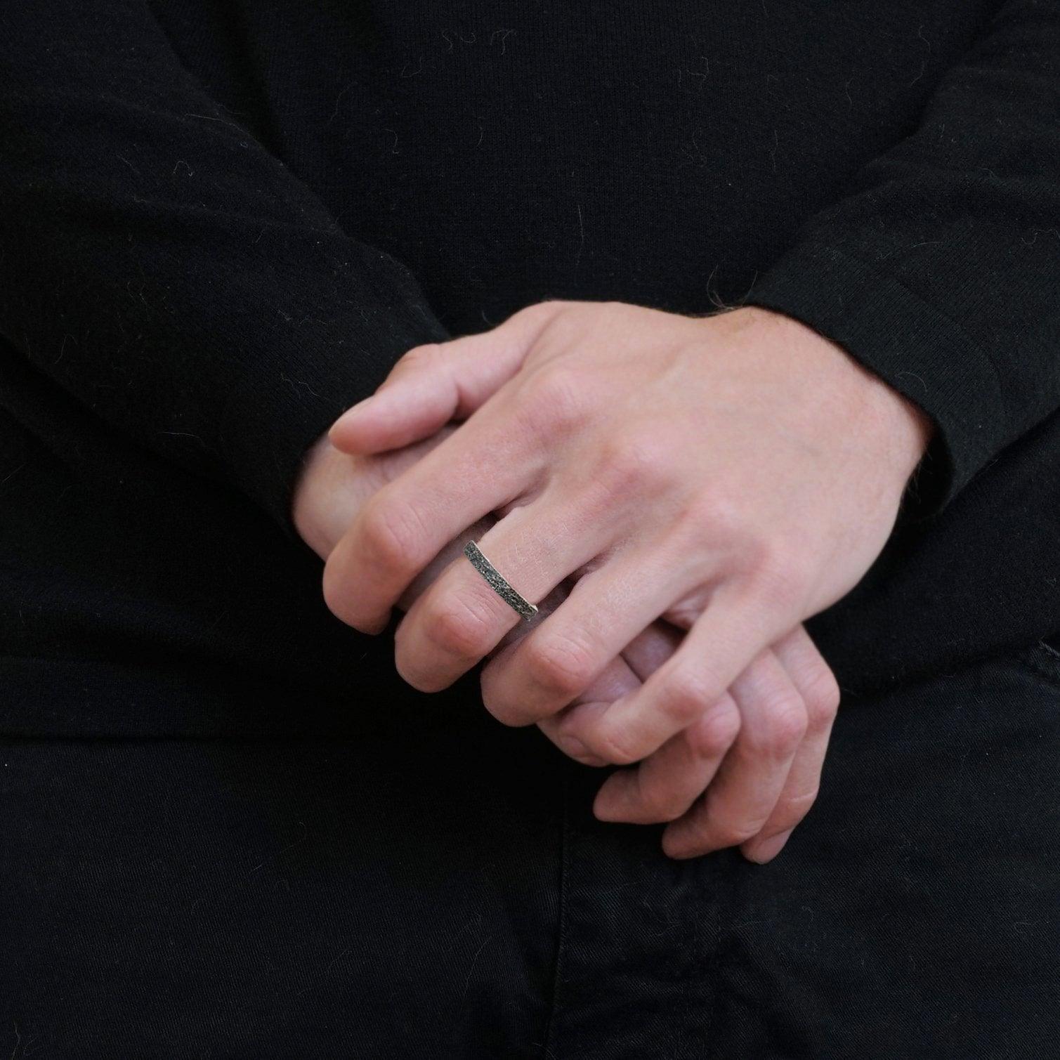 Oxidized Meteoroid Ring Band in Sterling Silver, 3mm - Tippy Taste Jewelry