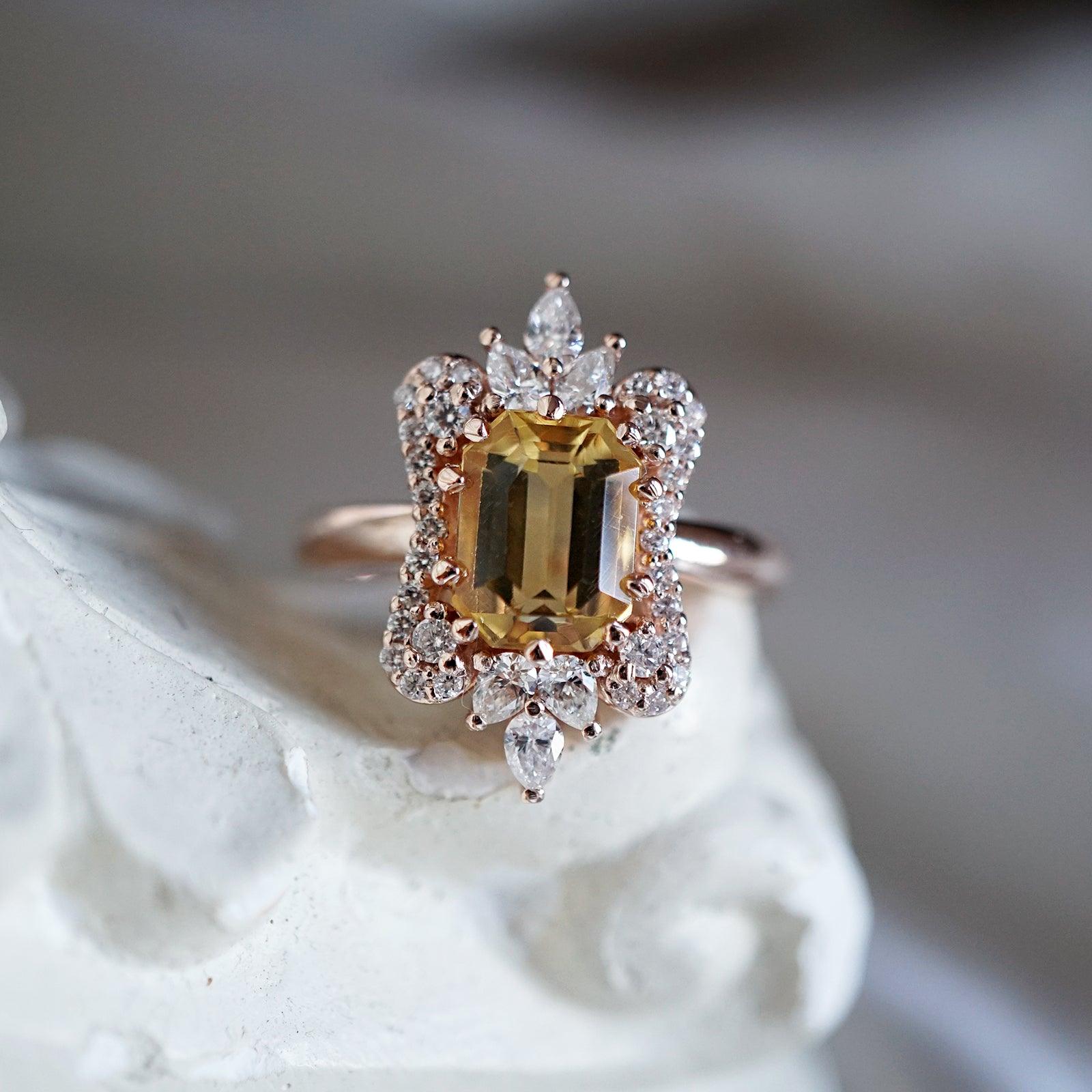 Eleanor Citrine Diamond Ring in 14K and 18K Gold, and Platinum