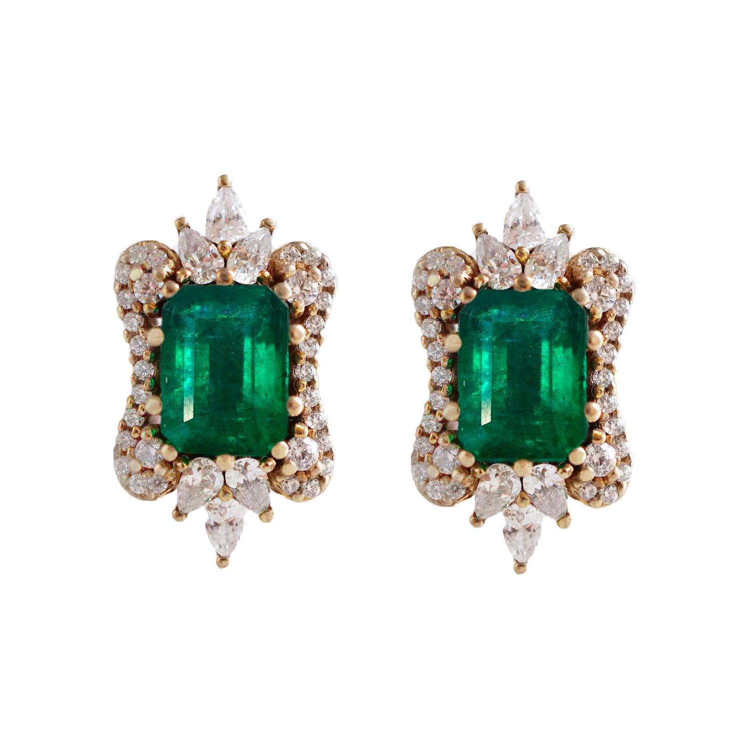 14K Eleanor Emerald Diamond Earrings - Tippy Taste Jewelry