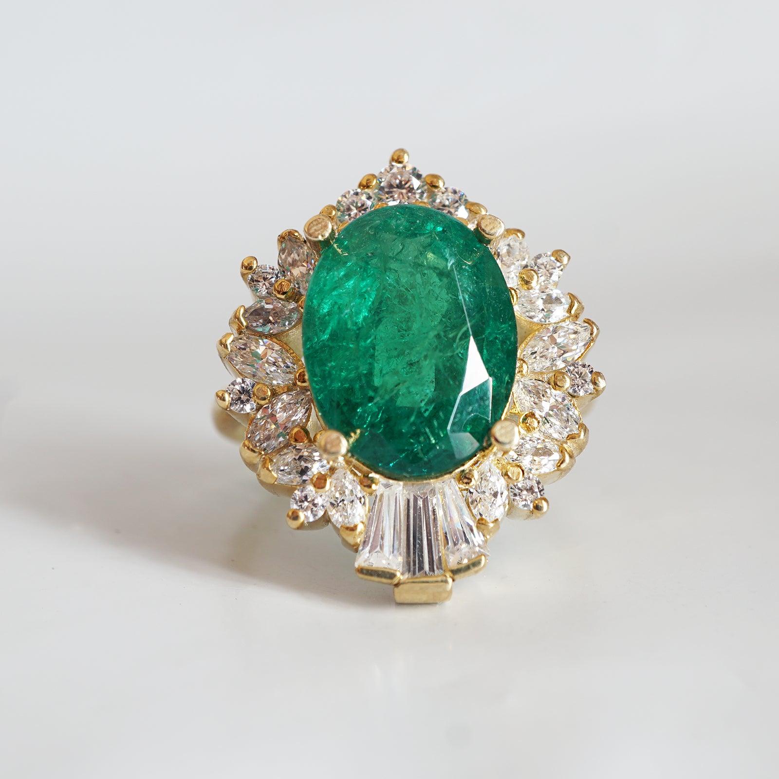 Hall Of Mirrors Oval Emerald Diamond Ring in 14K and 18K Gold, 3.9ct - Tippy Taste Jewelry