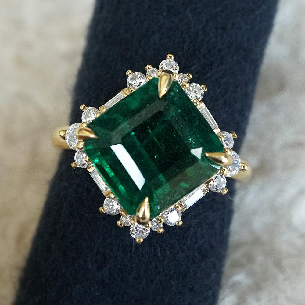Raw Emerald solitaire ring in Solid 14k Gold