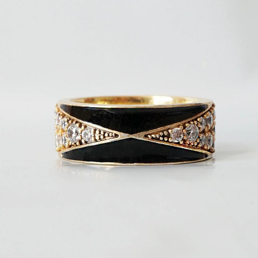 Enamel Diamond Ring in 14K Gold, 8.5mm - Tippy Taste Jewelry