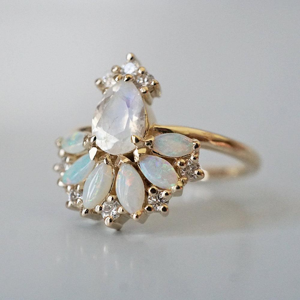 Fairydust Opal Moonstone Diamond Ring in 14K and 18K Gold - Tippy Taste Jewelry