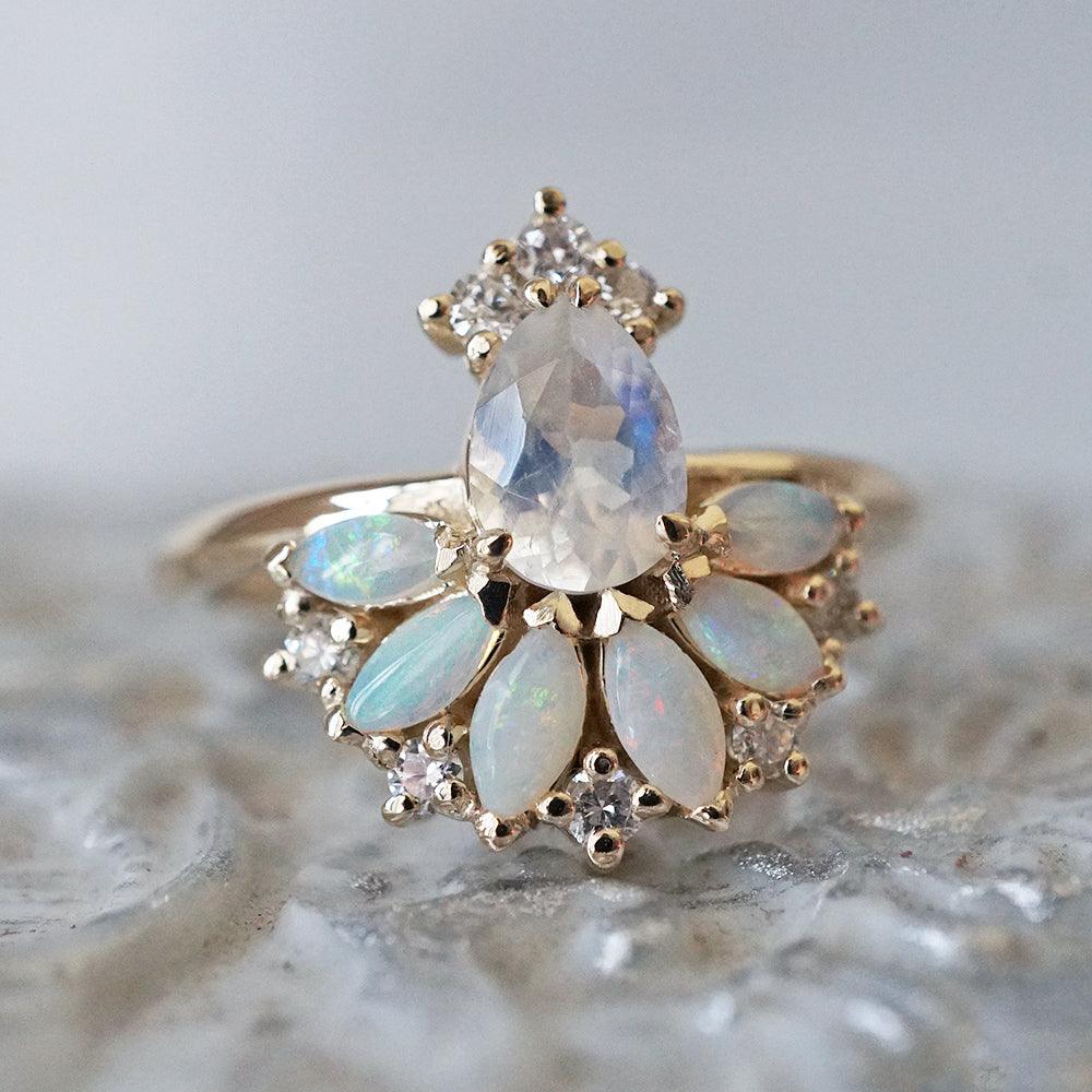 Fairydust Opal Moonstone Diamond Ring in 14K and 18K Gold - Tippy Taste Jewelry