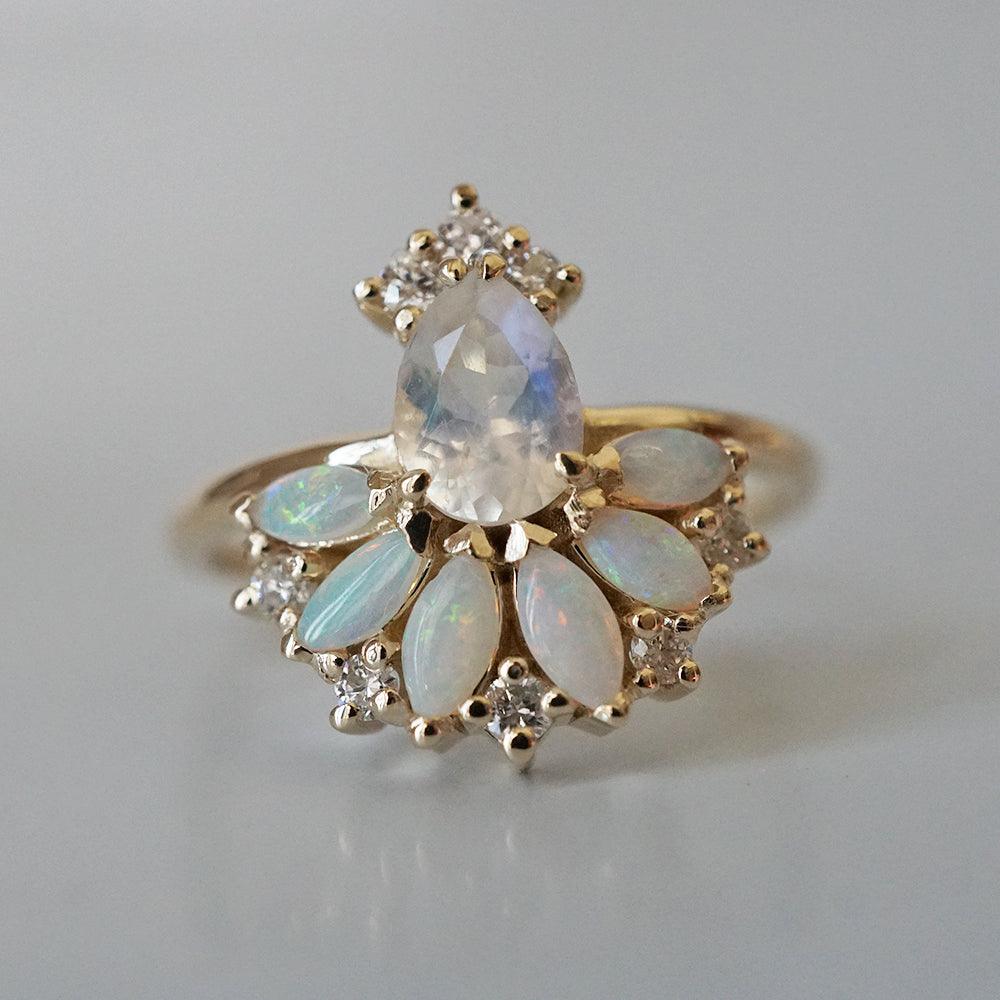 Fairydust Opal Moonstone Diamond Ring in 14K and 18K Gold - Tippy Taste Jewelry