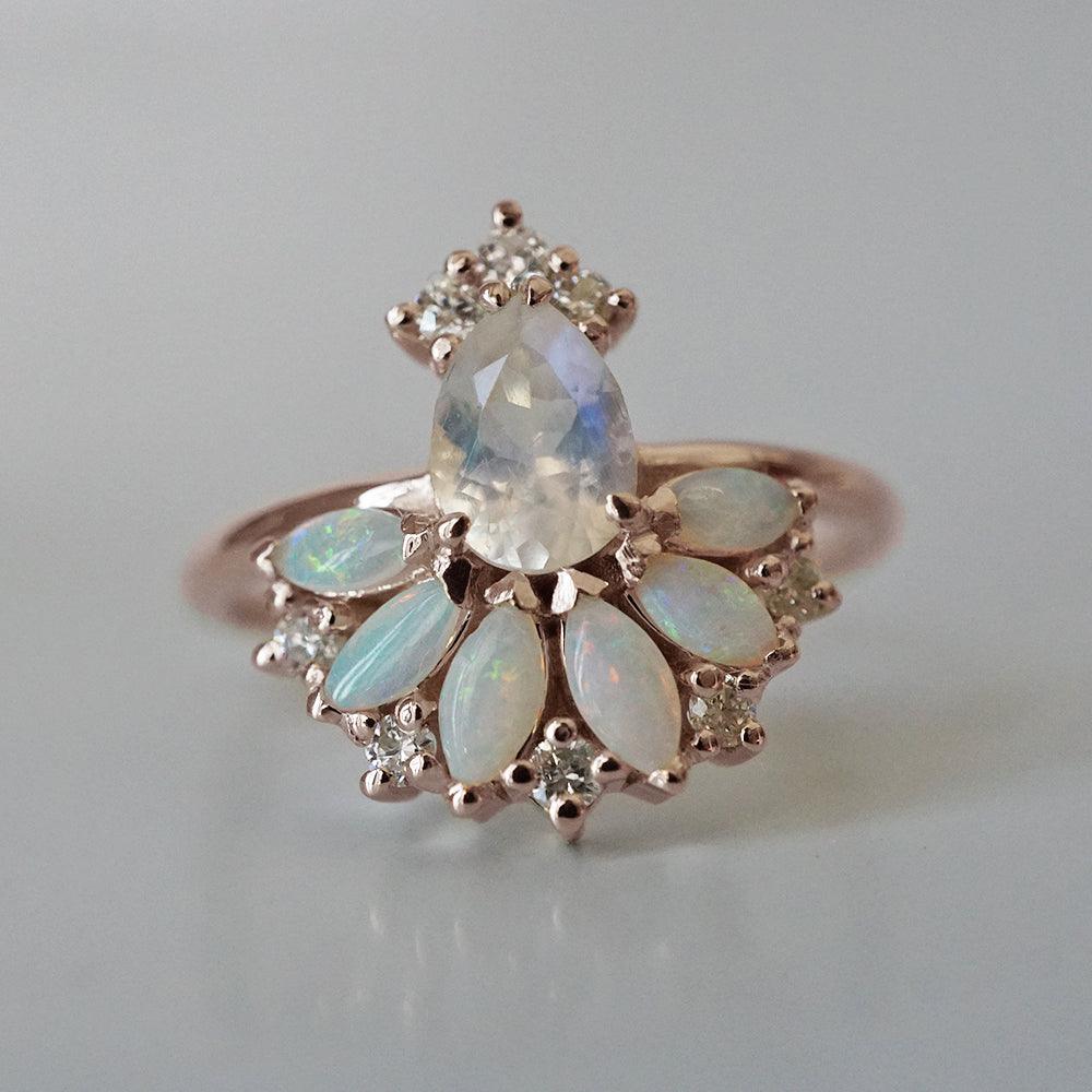 Fairydust Opal Moonstone Diamond Ring in 14K and 18K Gold - Tippy Taste Jewelry