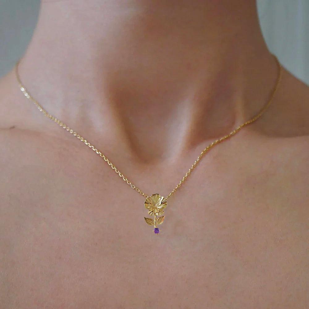 14K February Violet Birth Flower Necklace - Tippy Taste Jewelry