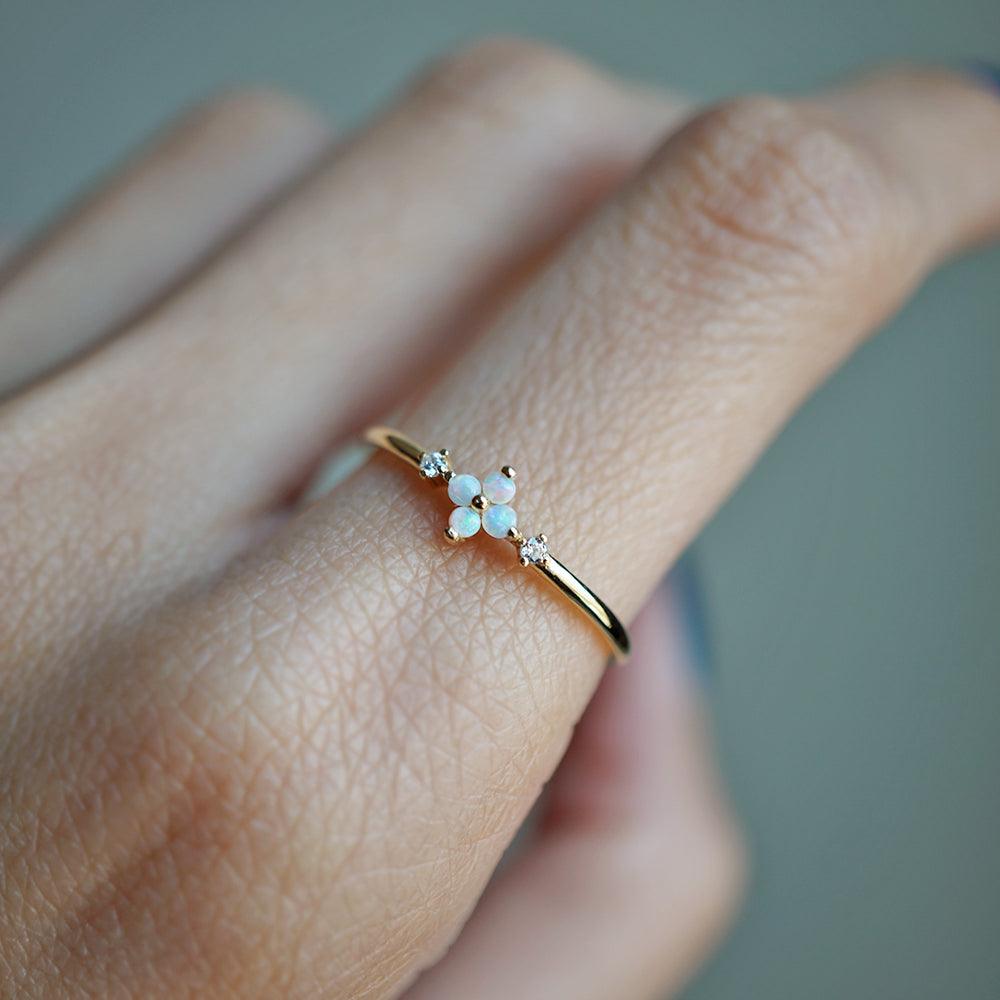 Forget me not opal diamond ring