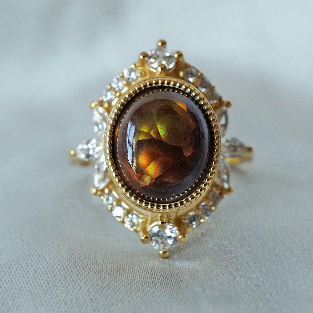 One Of A Kind: Fire Agate Bella Diamond Ring - Tippy Taste Jewelry