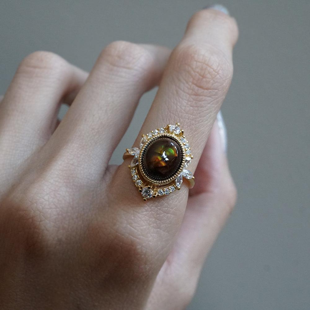 One Of A Kind: Fire Agate Bella Diamond Ring - Tippy Taste Jewelry