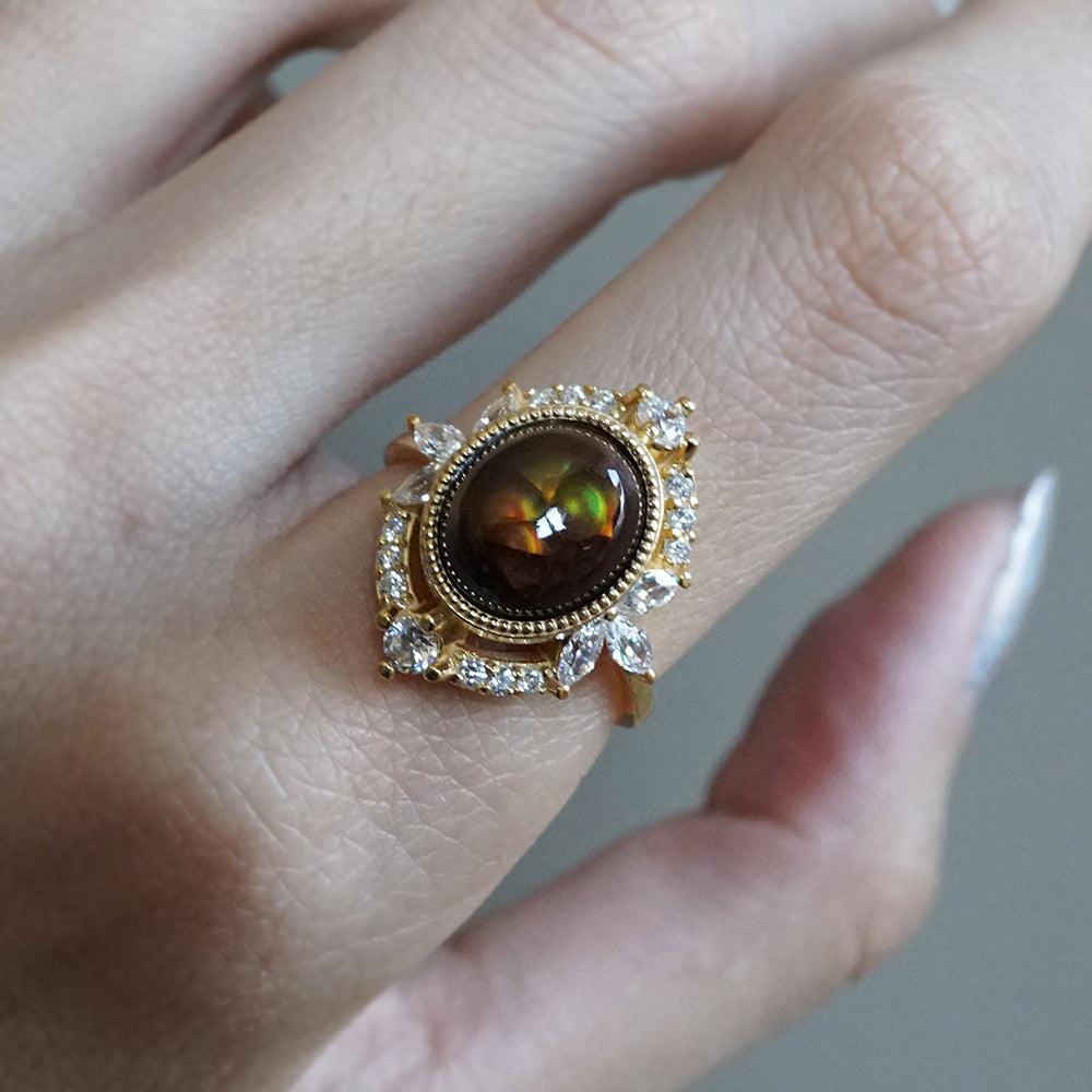 One Of A Kind: Fire Agate Bella Diamond Ring - Tippy Taste Jewelry