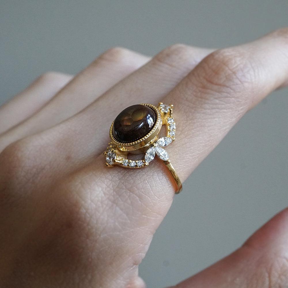 One Of A Kind: Fire Agate Bella Diamond Ring - Tippy Taste Jewelry