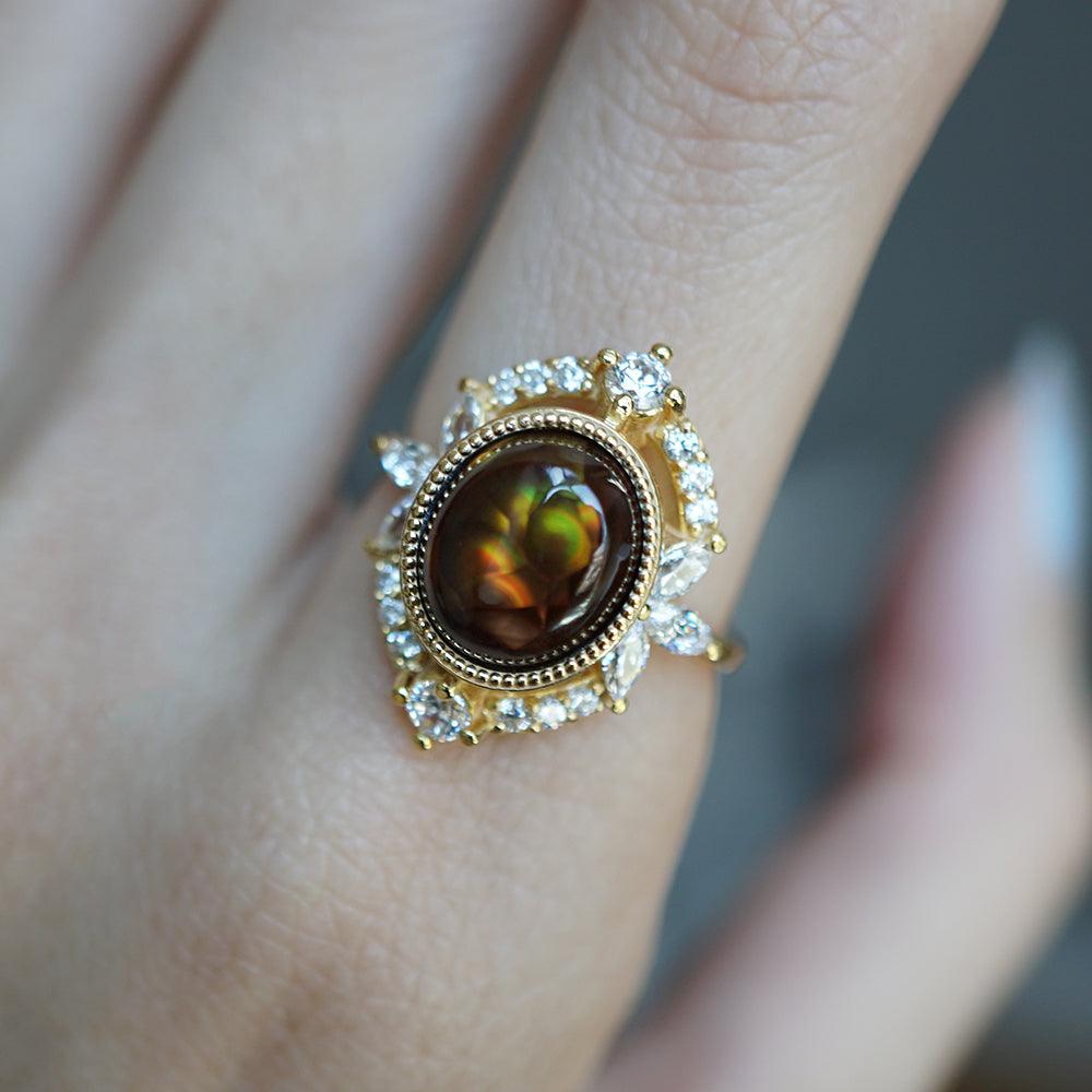 One Of A Kind: Fire Agate Bella Diamond Ring - Tippy Taste Jewelry