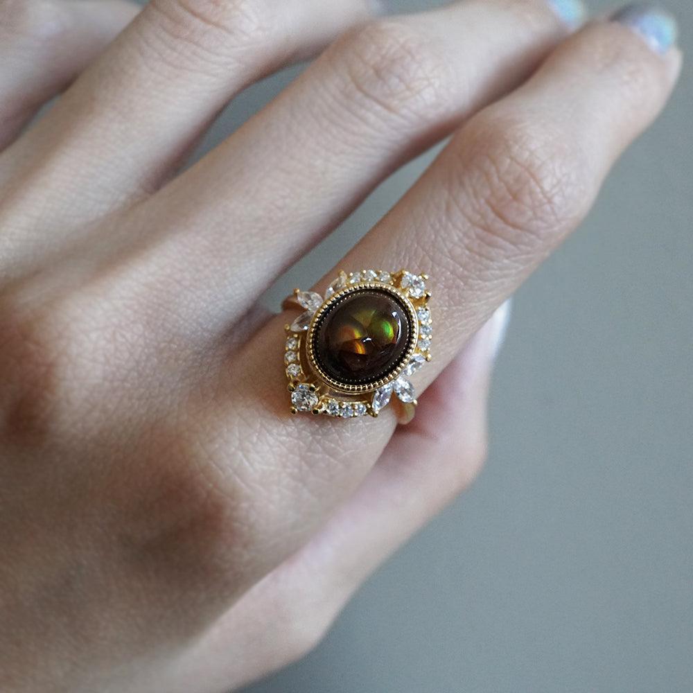 One Of A Kind: Fire Agate Bella Diamond Ring - Tippy Taste Jewelry