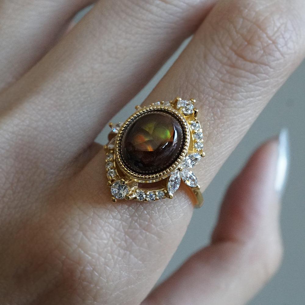 One Of A Kind: Fire Agate Bella Diamond Ring - Tippy Taste Jewelry