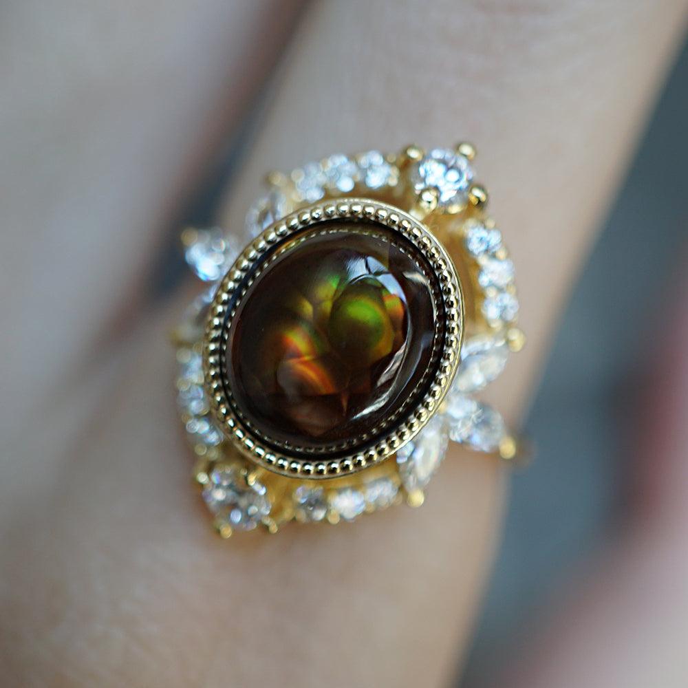 One Of A Kind: Fire Agate Bella Diamond Ring - Tippy Taste Jewelry