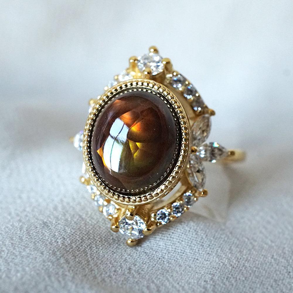 One Of A Kind: Fire Agate Bella Diamond Ring - Tippy Taste Jewelry