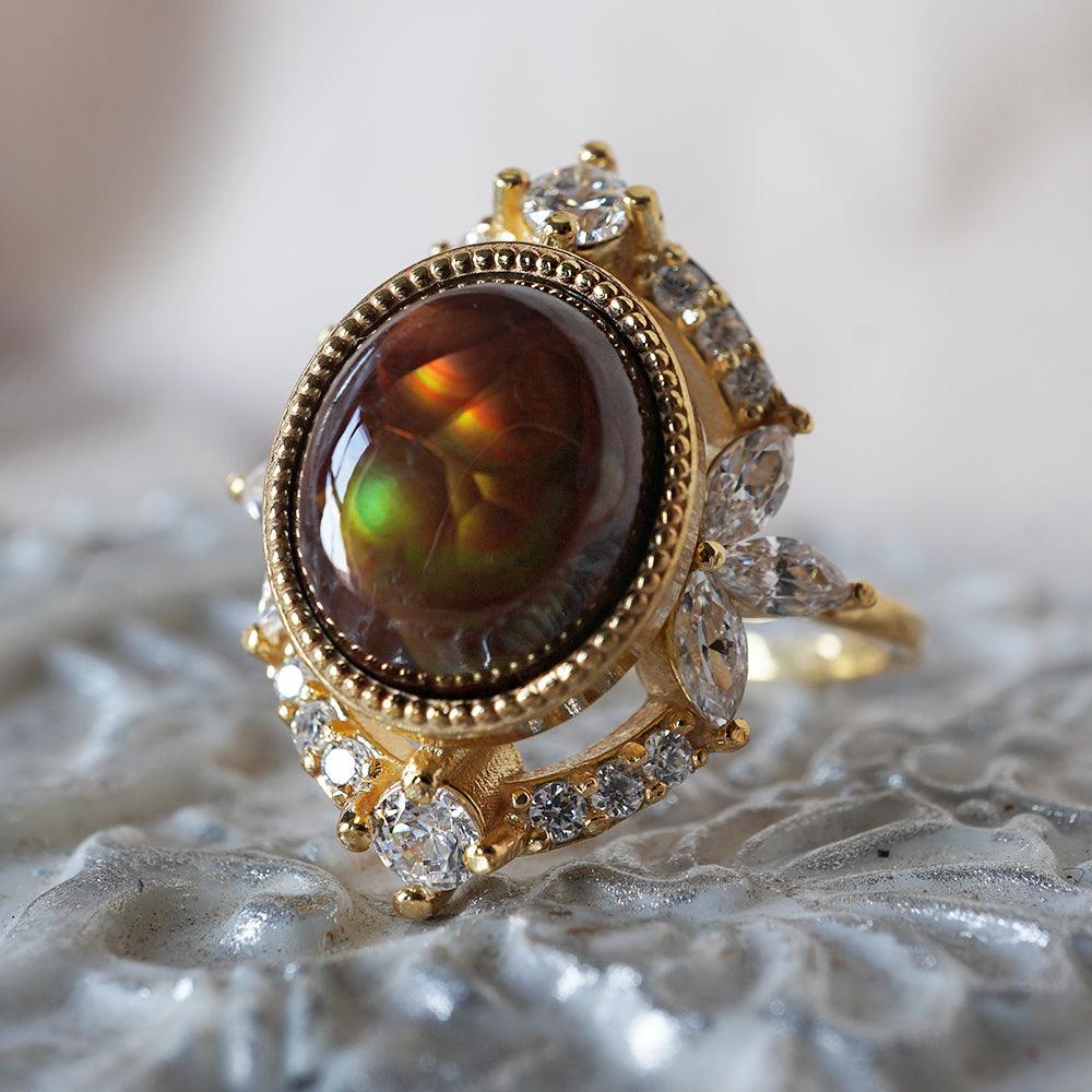 One Of A Kind: Fire Agate Bella Diamond Ring - Tippy Taste Jewelry