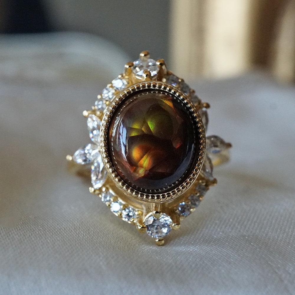 One Of A Kind: Fire Agate Bella Diamond Ring - Tippy Taste Jewelry