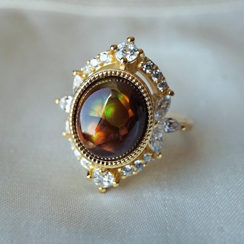 One Of A Kind: Fire Agate Bella Diamond Ring - Tippy Taste Jewelry