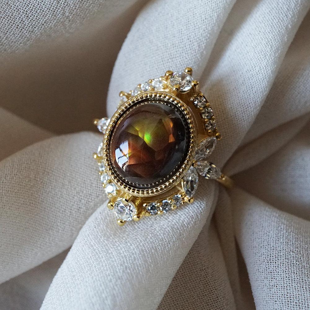 One Of A Kind: Fire Agate Bella Diamond Ring - Tippy Taste Jewelry