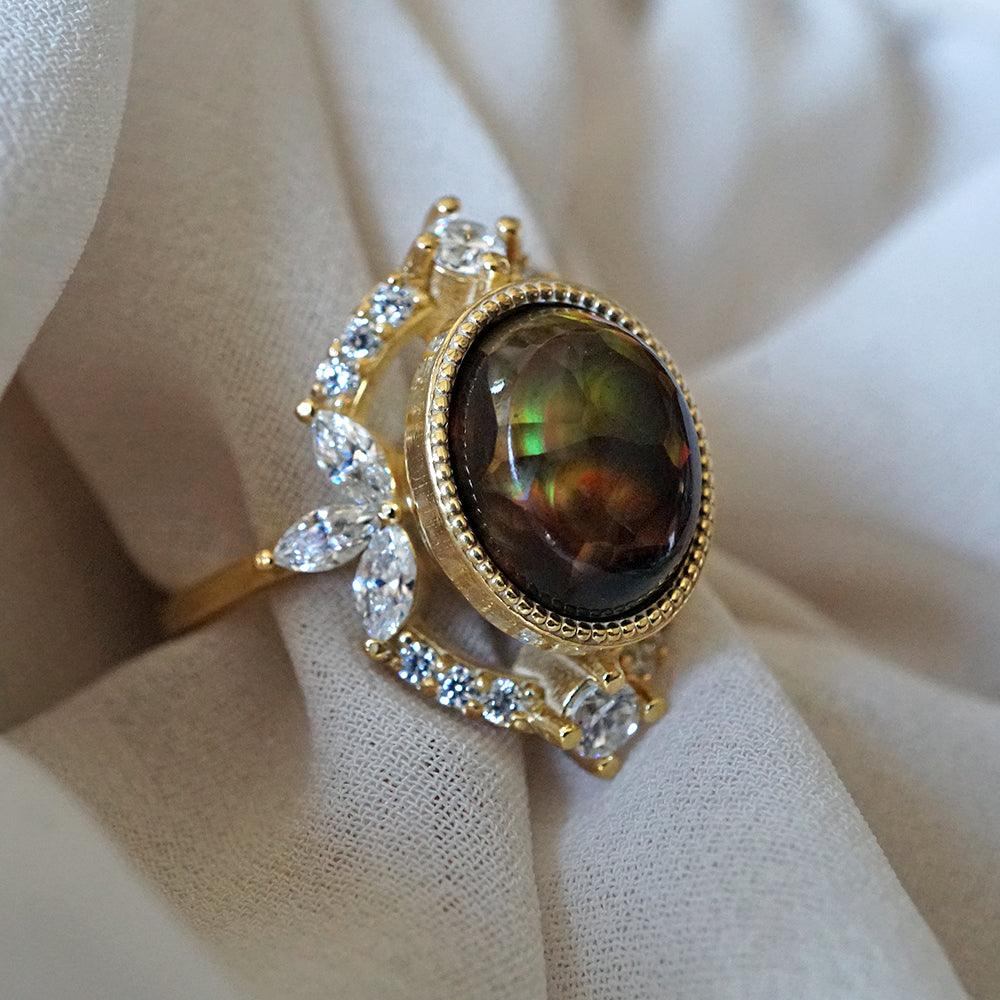 One Of A Kind: Fire Agate Bella Diamond Ring - Tippy Taste Jewelry