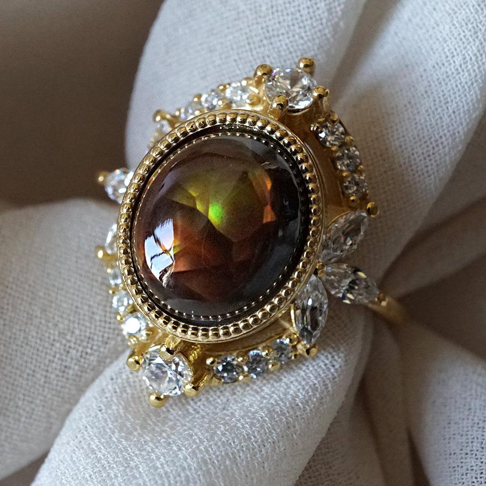 One Of A Kind: Fire Agate Bella Diamond Ring - Tippy Taste Jewelry