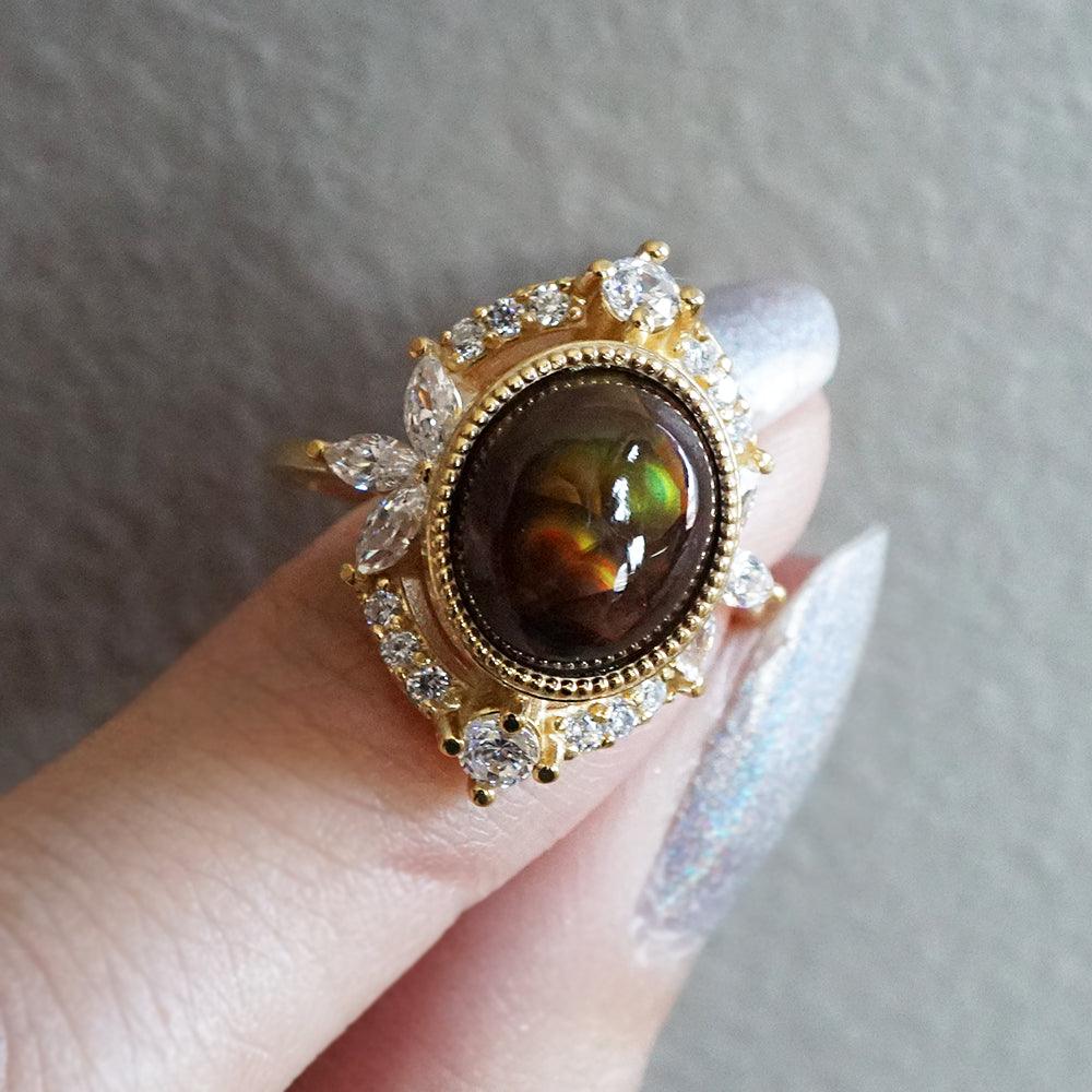 One Of A Kind: Fire Agate Bella Diamond Ring - Tippy Taste Jewelry