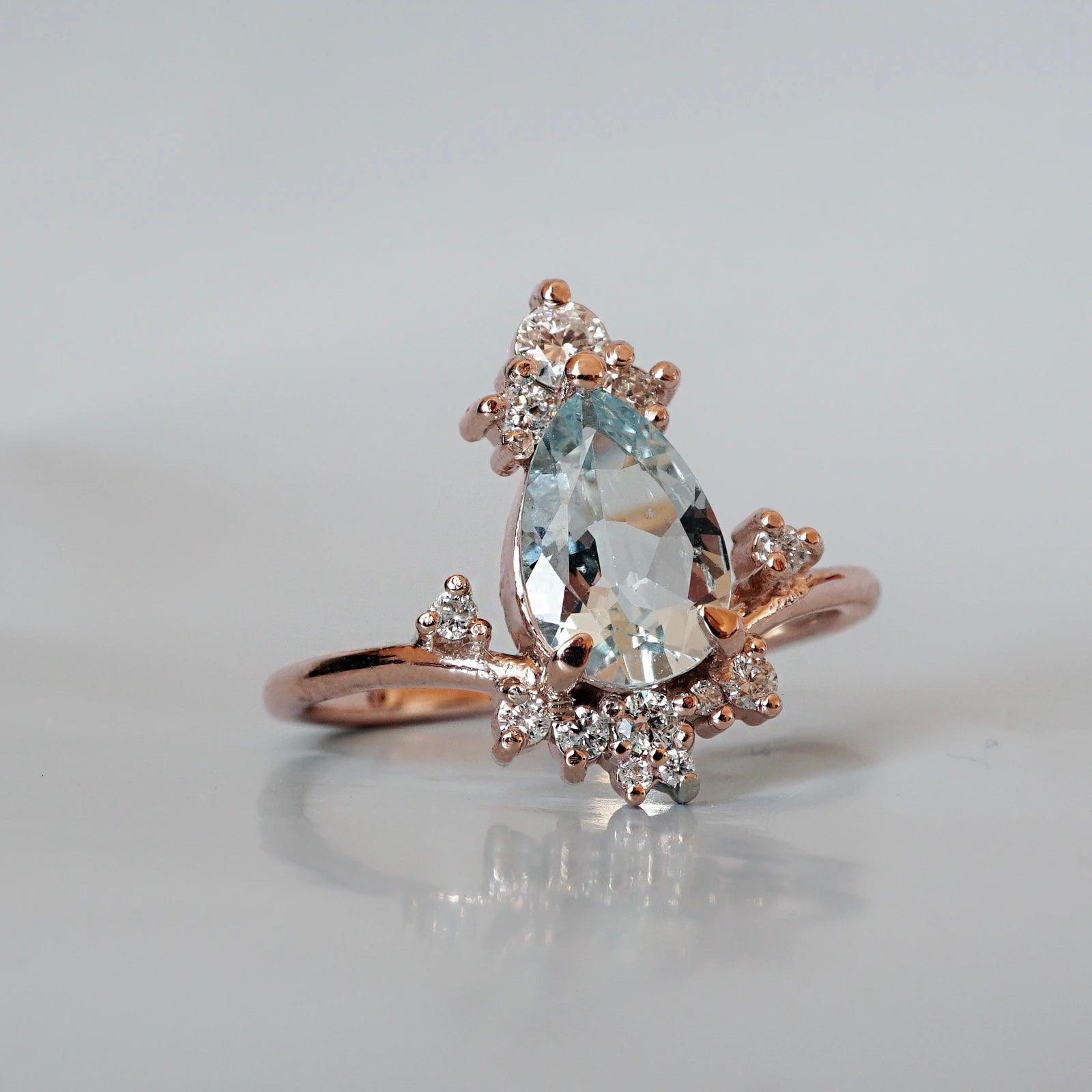 Freya Aquamarine Diamond Ring in 14K and 18K Gold - Tippy Taste Jewelry