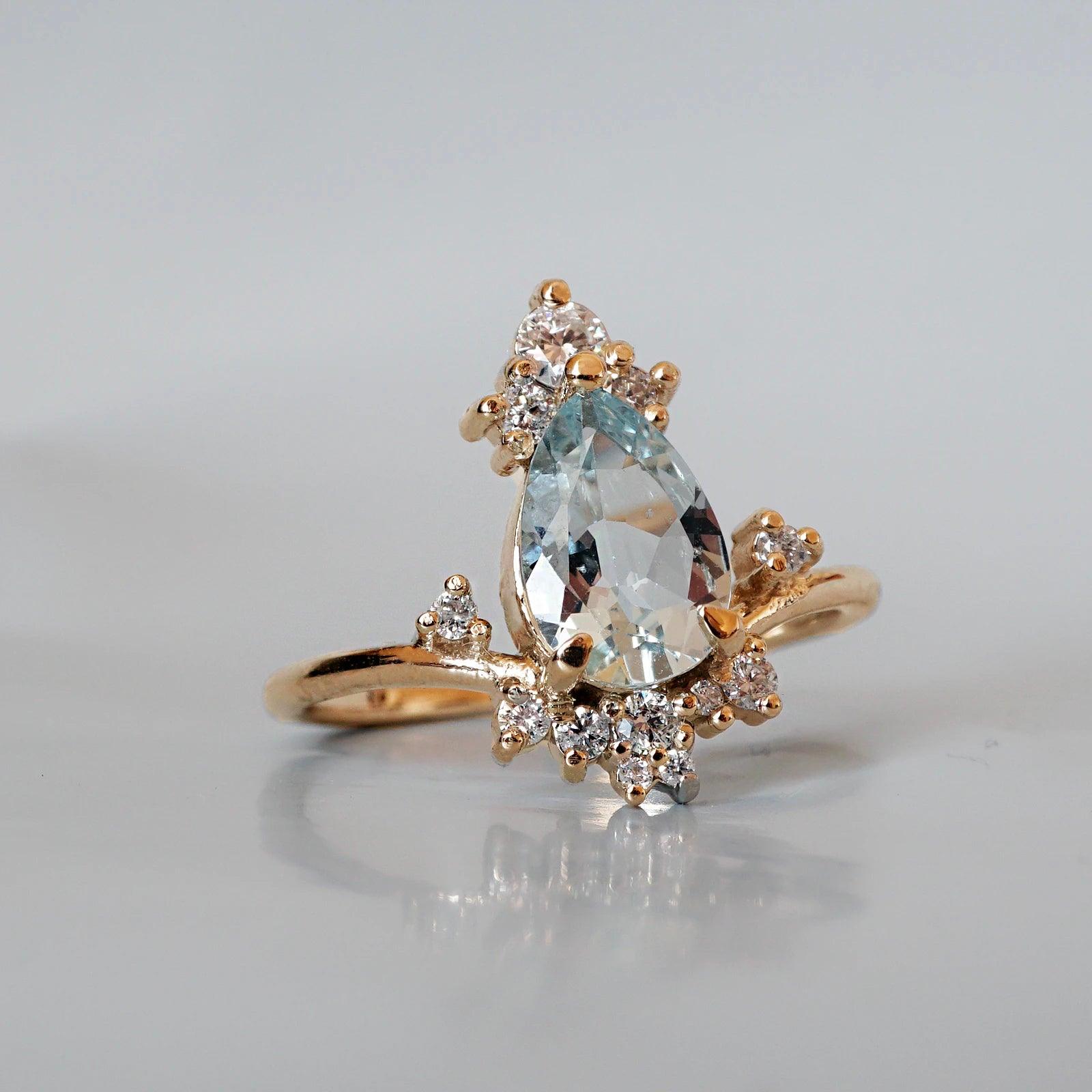 Freya Aquamarine Diamond Ring in 14K and 18K Gold - Tippy Taste Jewelry