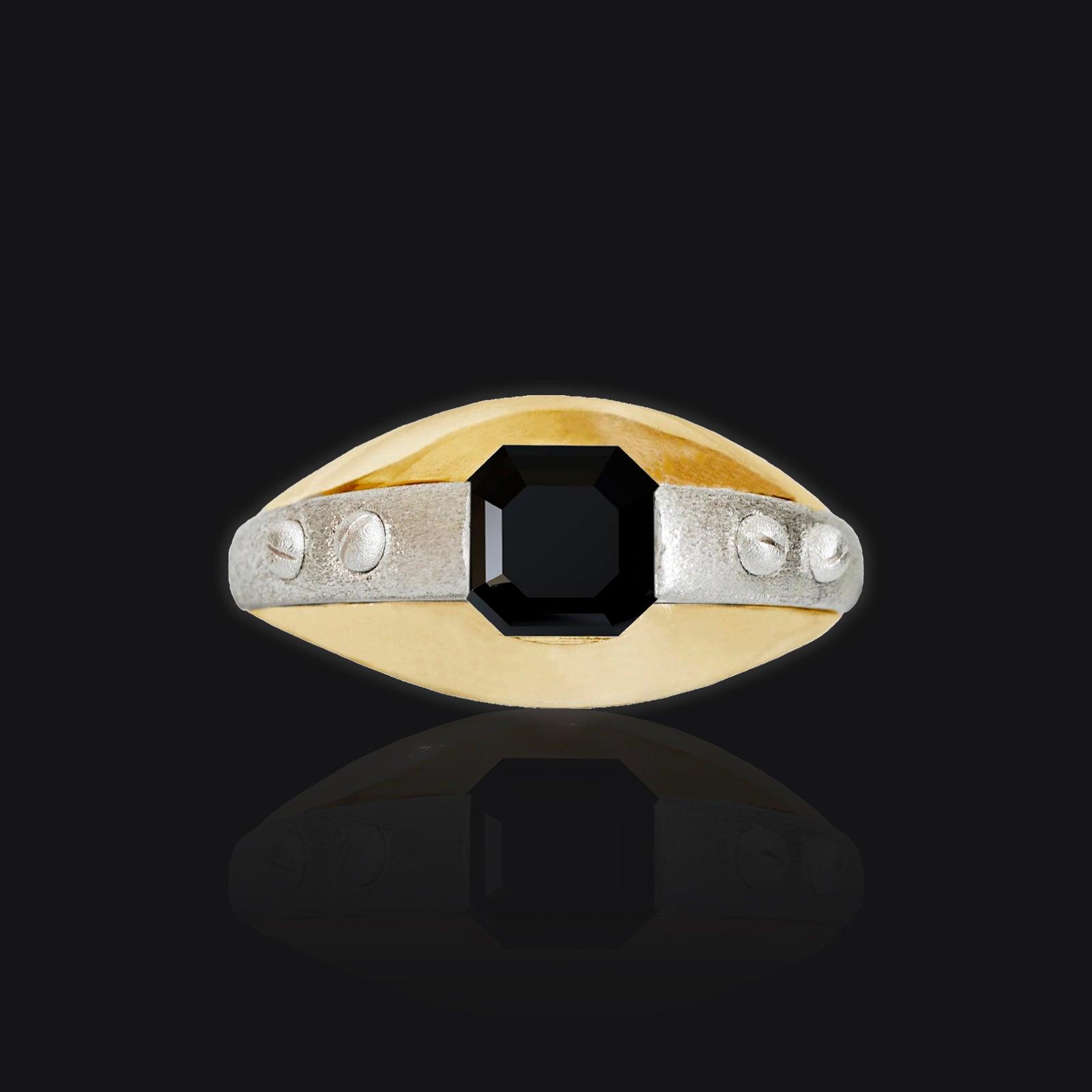 Futuristic Black Onyx Ring in 14K Gold, 11mm - Tippy Taste Jewelry