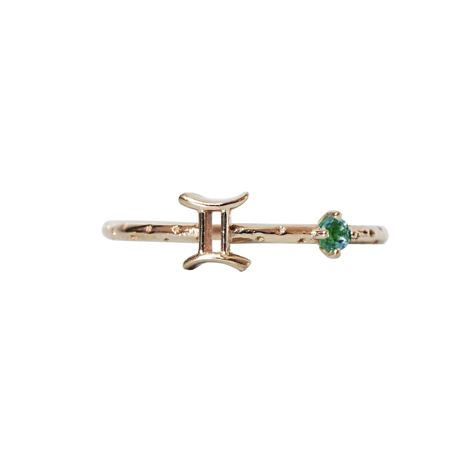 14K Gemini Horoscope Birthstone Ring (Pearl + Emerald) - Tippy Taste Jewelry