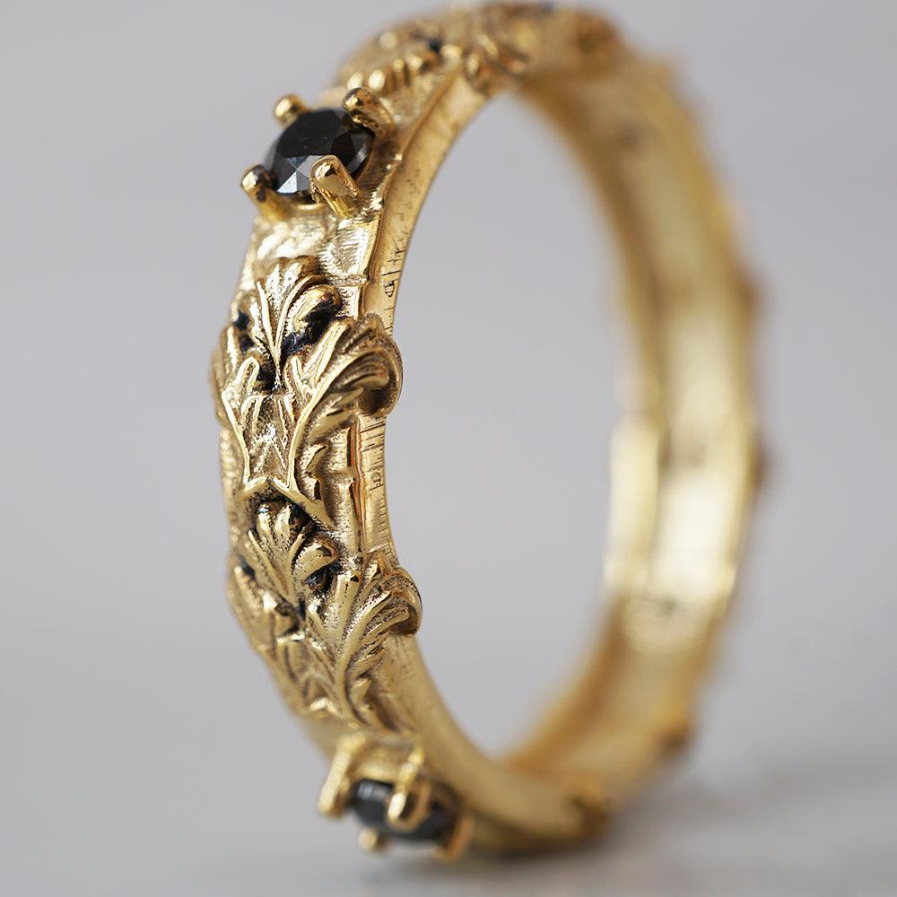 Gothic Acanthus Ring in Sterling Silver, 14K, 18K Gold and Platinum, 4mm - Tippy Taste Jewelry