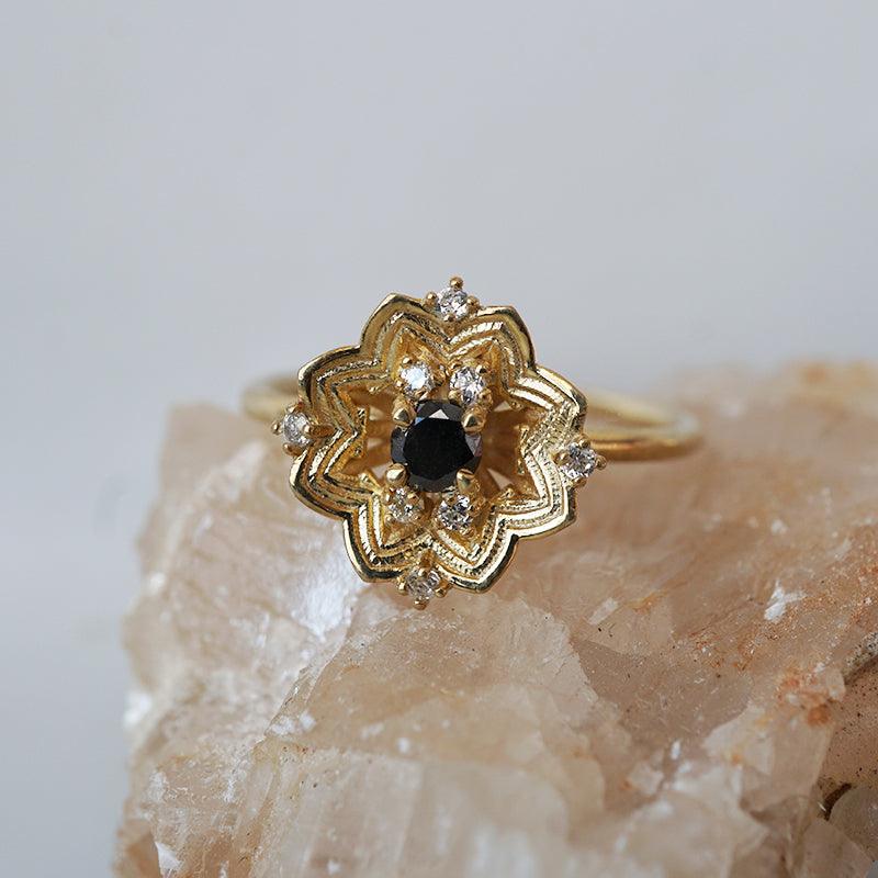 Gothic Rose Window Black Diamond Ring in 14K and 18K Gold - Tippy Taste Jewelry