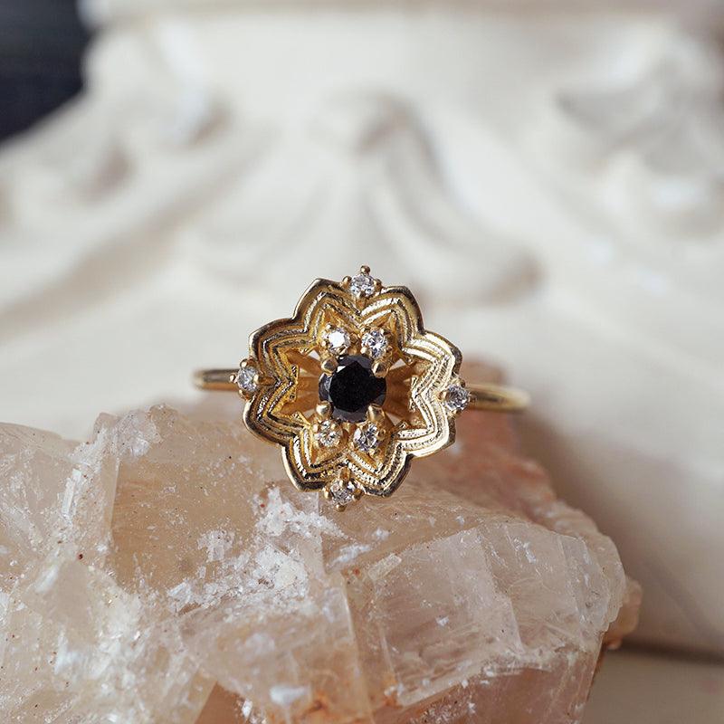 Gothic Rose Window Black Diamond Ring in 14K and 18K Gold - Tippy Taste Jewelry