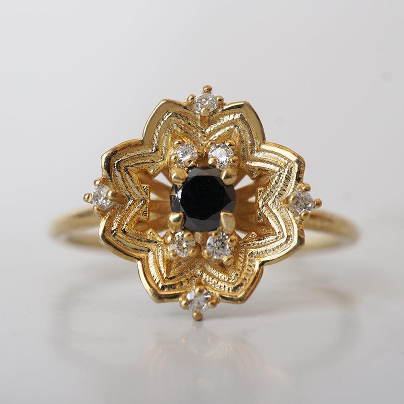 Gothic Rose Window Black Diamond Ring in 14K and 18K Gold - Tippy Taste Jewelry