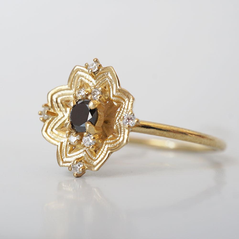 Gothic Rose Window Black Diamond Ring in 14K and 18K Gold - Tippy Taste Jewelry