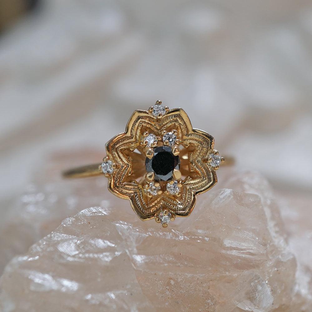 Gothic Rose Window Black Diamond Ring in 14K and 18K Gold - Tippy Taste Jewelry