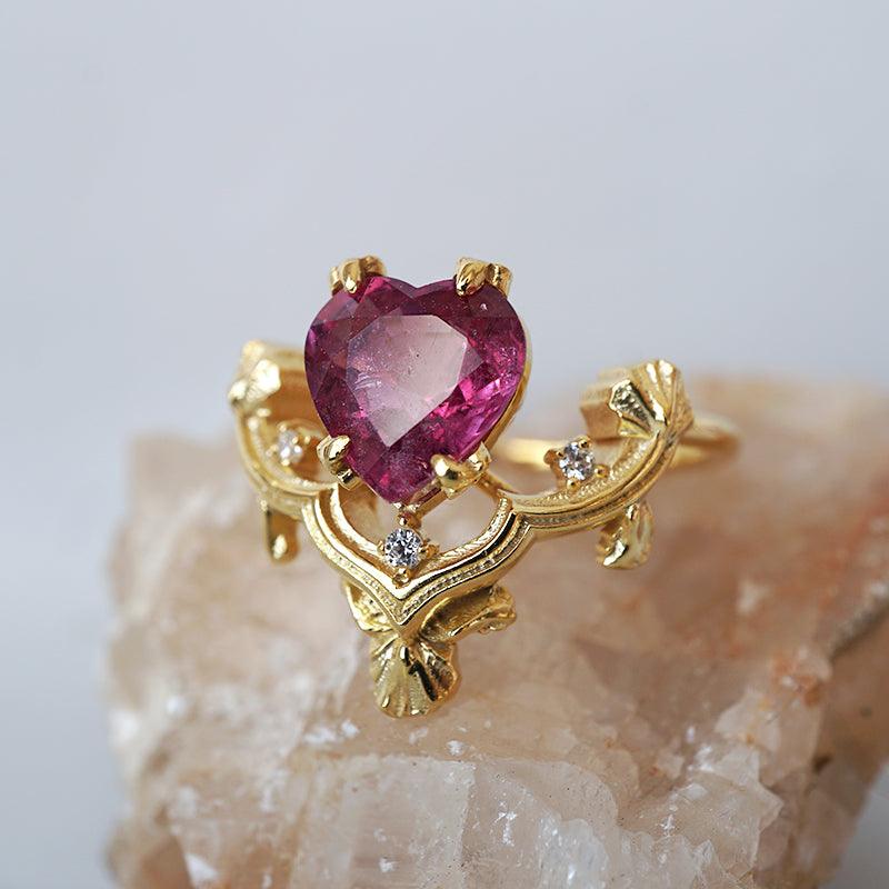 One Of A Kind: Gothic Ruby Heart Ring in 14K and 18K Gold - Tippy Taste Jewelry