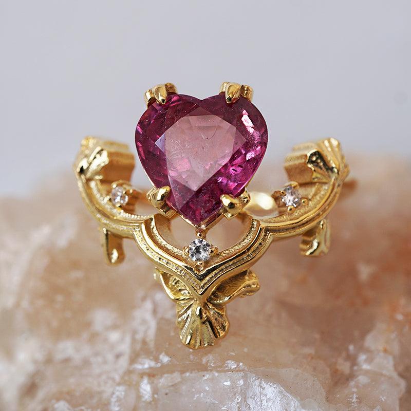 One Of A Kind: Gothic Ruby Heart Ring in 14K and 18K Gold - Tippy Taste Jewelry