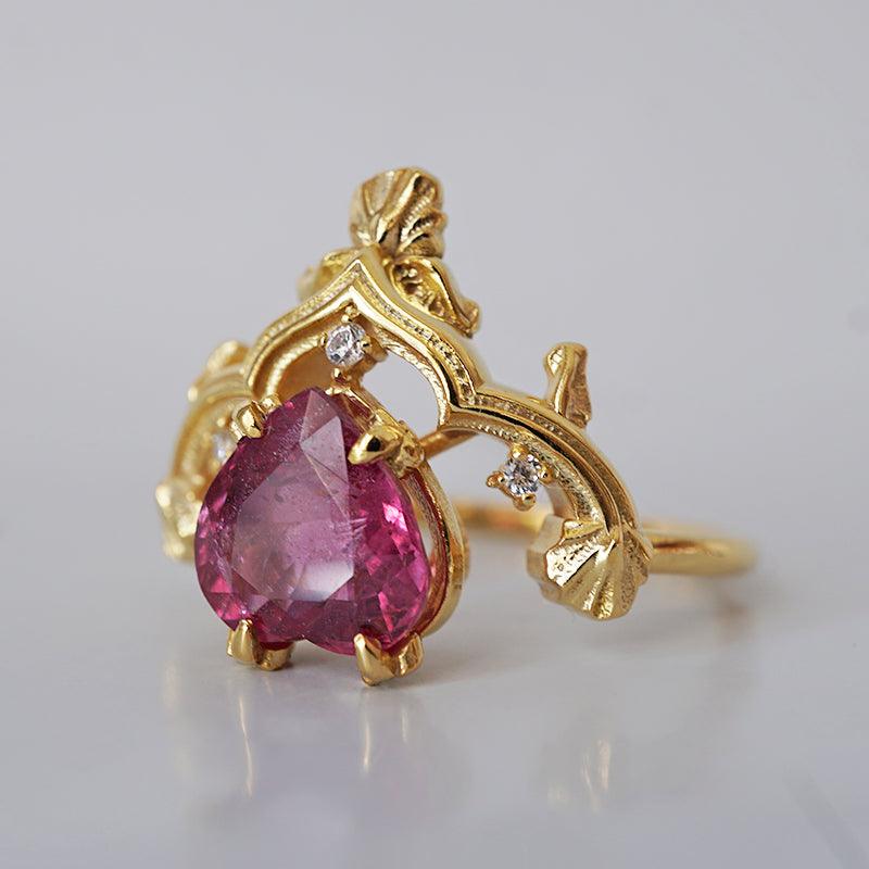 One Of A Kind: Gothic Ruby Heart Ring in 14K and 18K Gold - Tippy Taste Jewelry