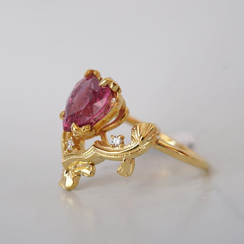 One Of A Kind: Gothic Ruby Heart Ring in 14K and 18K Gold - Tippy Taste Jewelry